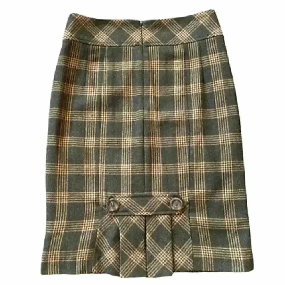 Banana Republic Wool Pencil Skirt Tartan Plaid Brown Tan Size 0 - Picture 14 of 16